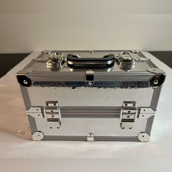 Pink & Silver Makeup Train Case with Multiple Compartments – Portable Organizer - Picture 1 of 16